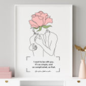 Charles Bukowski Pink Rose Line Art Love Quotes Poster