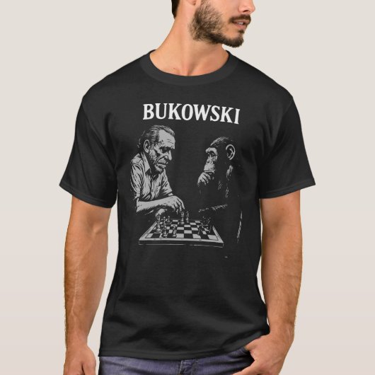 Charles Bukowski speelt schaken met aap T-shirt (Voorkant)
