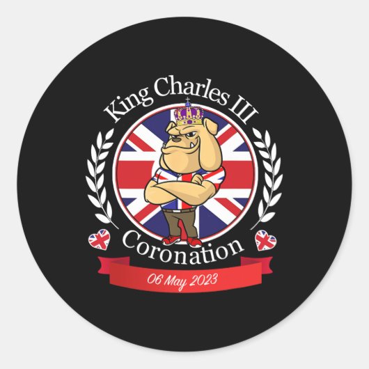Charles Coronation Engelse buldog in een kroon Ronde Sticker (Voorkant)