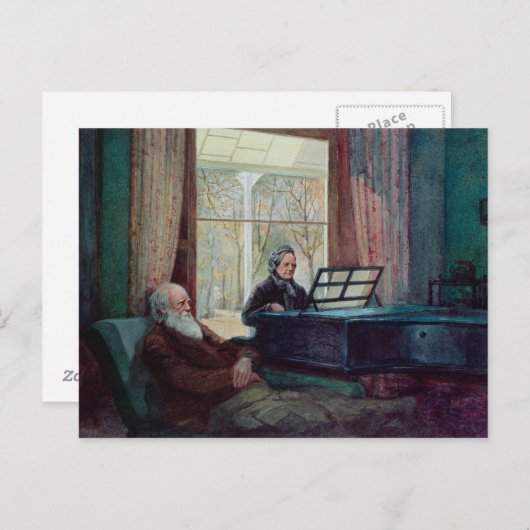 Charles Darwin en zijn vrouw in de Piano Briefkaart (Voorkant / Achterkant)