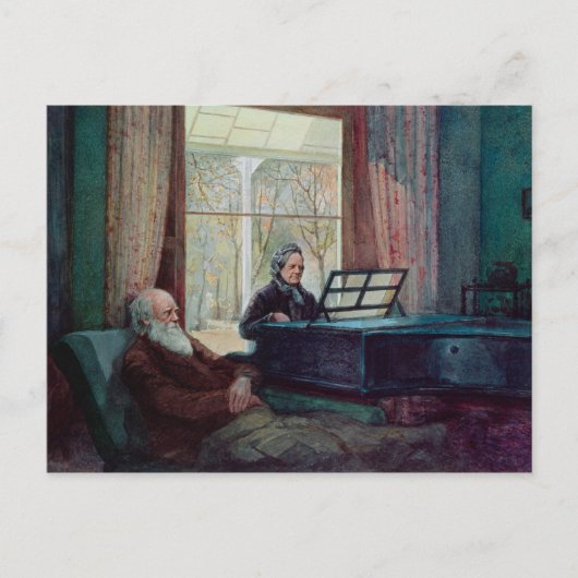 Charles Darwin en zijn vrouw in de Piano Briefkaart (Voorkant)