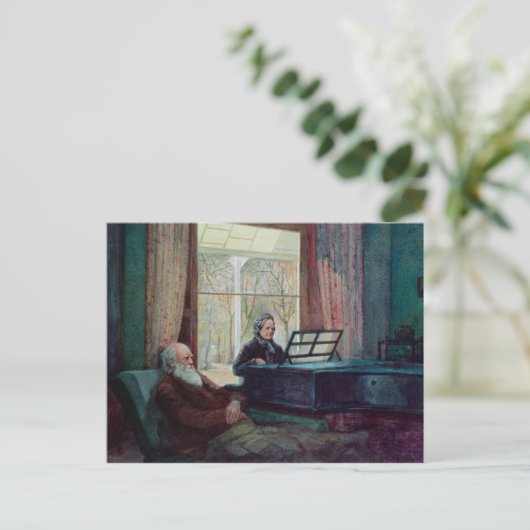 Charles Darwin en zijn vrouw in de Piano Briefkaart (Staand voorkant)
