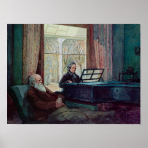 Charles Darwin en zijn vrouw in de Piano Poster