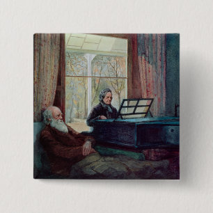 Charles Darwin en zijn vrouw in de Piano Vierkante Button 5,1 Cm