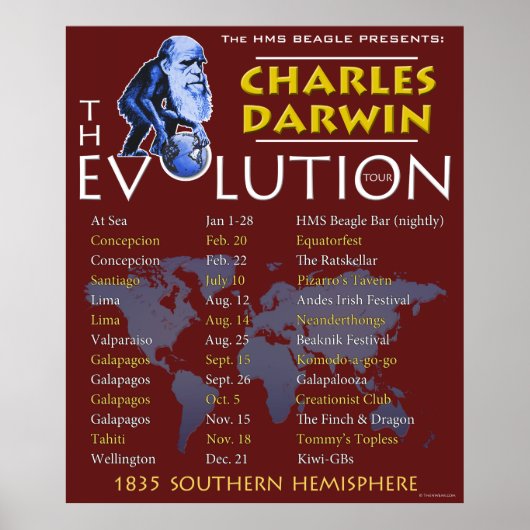 Charles Darwin "Evolution Tour"-Poster Poster (Voorkant)
