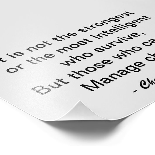 Charles Darwin overleven Motivatie Quote wijzigen Foto Afdruk (Hoek)