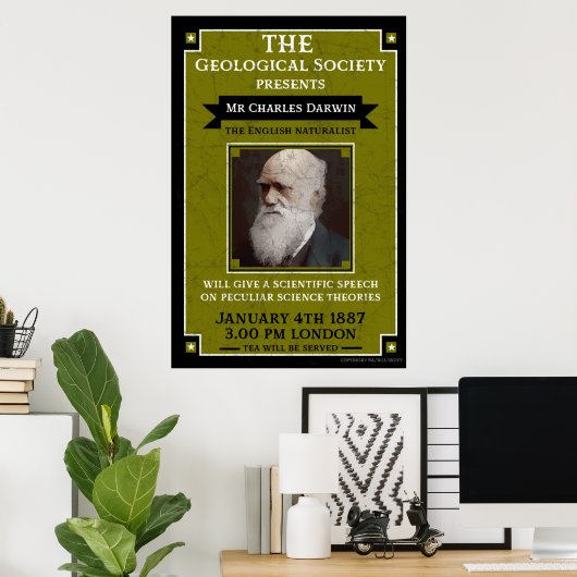 Charles Darwin Repro Retro Wall Art Poster (Thuiskantoor)