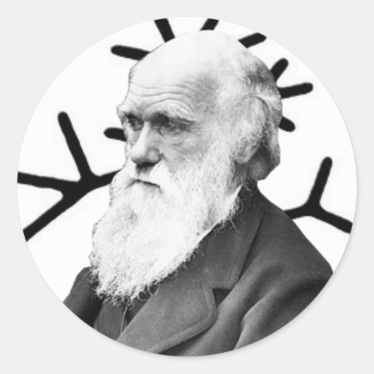 Charles Darwin Ronde Sticker (Voorkant)
