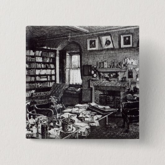 Charles Darwin's studie in Down House, 1882 Vierkante Button 5,1 Cm (Voorkant)