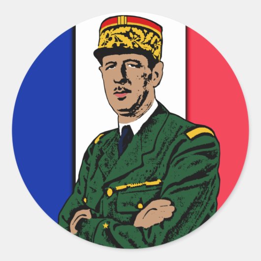 Charles de Gaulle Ronde Sticker (Voorkant)