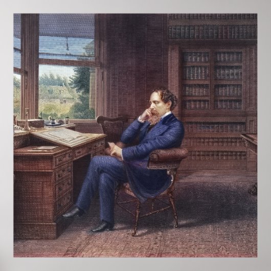 Charles Dickens in zijn boek Poster (Voorkant)