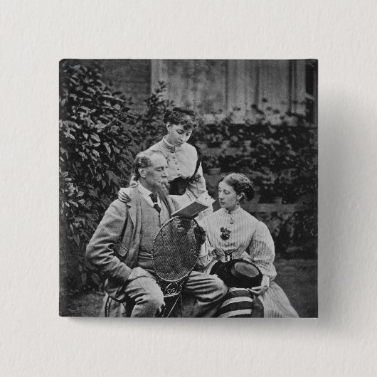 Charles Dickens met twee van zijn dochters Vierkante Button 5,1 Cm (Voorkant)