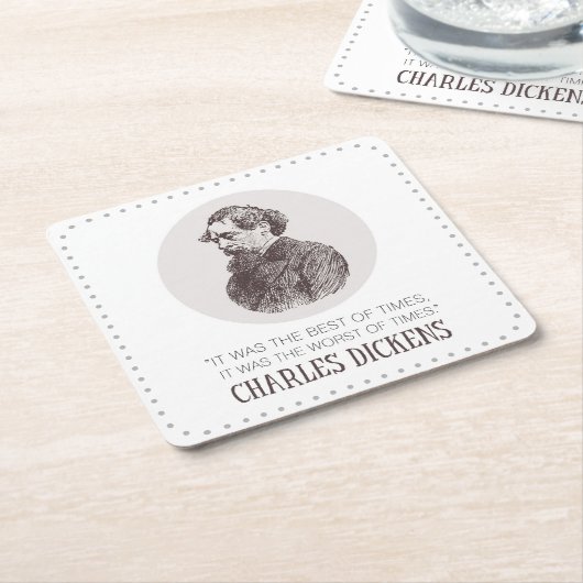 Charles Dickens Portrait en Quote Kartonnen Onderzetters (Schuin)