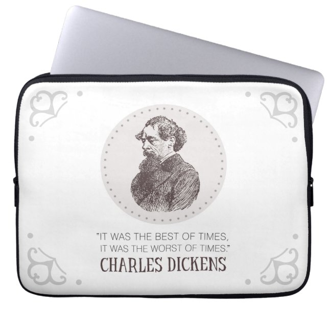 Charles Dickens Portrait en Quote Laptop Sleeve (Voorkant)