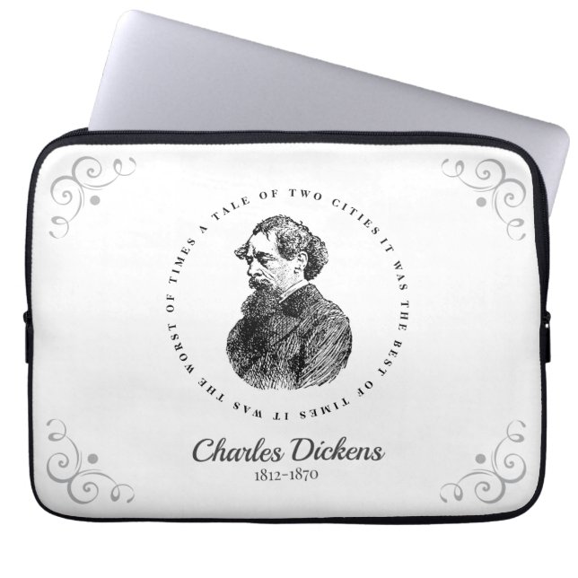 Charles Dickens Portrait en Quote Laptop Sleeve (Voorkant)