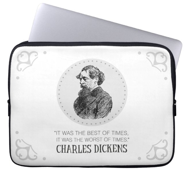 Charles Dickens Portrait en Quote Laptop Sleeve (Voorkant)