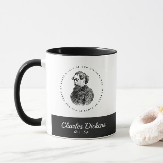 Charles Dickens Portrait en Quote Mok (Met donut)