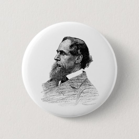 Charles Dickens Profiel Ronde Button 5,7 Cm (Voorkant)