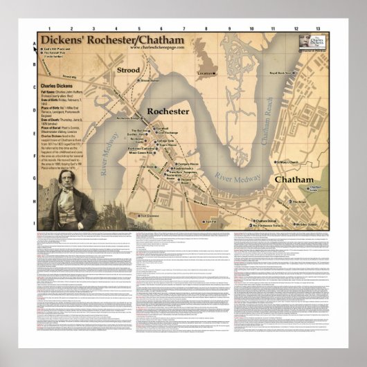 Charles Dickens Rochester/Chatham Map Poster (Voorkant)