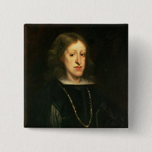 Charles II van Spanje Vierkante Button 5,1 Cm
