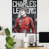Charles Leclerc Illustration Artistic F1 Portrait Poster (Thuiskantoor)