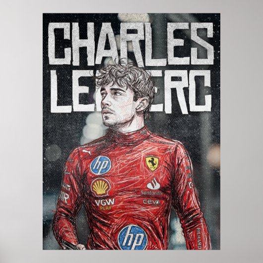 Charles Leclerc Illustration Artistic F1 Portrait Poster (Voorkant)
