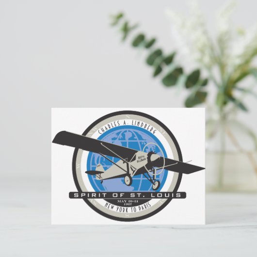 Charles Linberg Historic Flight Briefkaart (Staand voorkant)