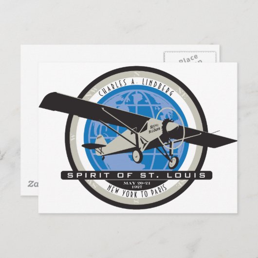 Charles Linberg Historic Flight Briefkaart (Voorkant / Achterkant)