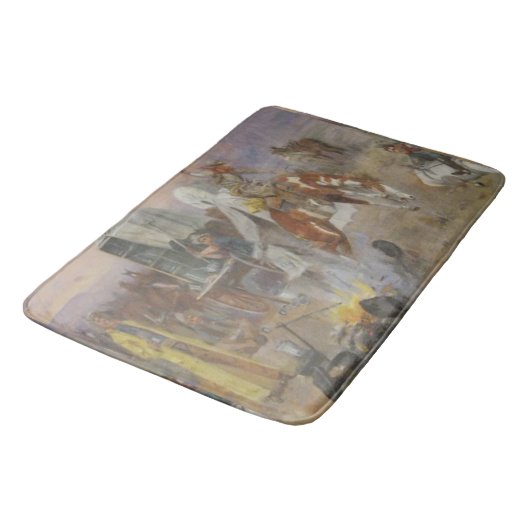 Charles M Russell - Bronc in Koe Camp Badmat (Gekanteld)