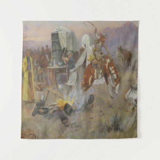 Charles M Russell - Bronc in Koe Camp Wandkleed (Voorkant)