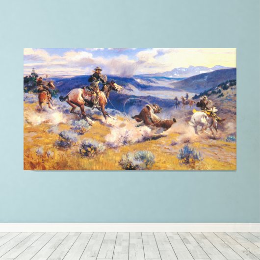 Charles M. Russell's Loops and Swift Horses (1916) Canvas Afdruk (Insitu (Houten vloer))