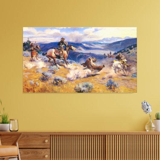 Charles M. Russell's Loops and Swift Horses (1916) Canvas Afdruk (Insitu (Woonkamer))