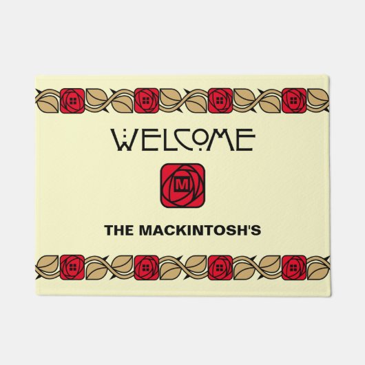 Charles Mackintosh Arts & Crafts Style Roos Frieze Deurmat (Voorkant)
