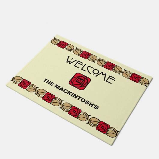 Charles Mackintosh Arts & Crafts Style Roos Frieze Deurmat (Schuin)