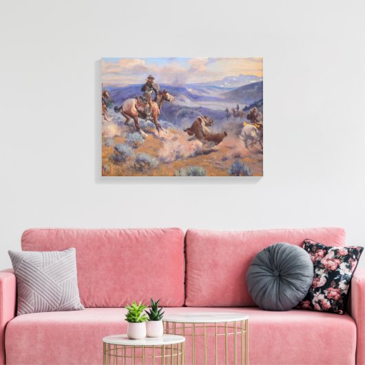 Charles Marion Russell - Loops and Swift Horses Canvas Afdruk (Insitu (Woonkamer))