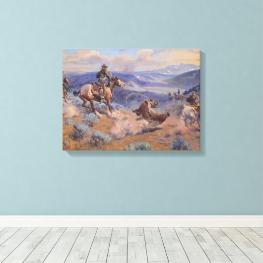 Charles Marion Russell - Loops and Swift Horses Canvas Afdruk (Insitu (Houten vloer))