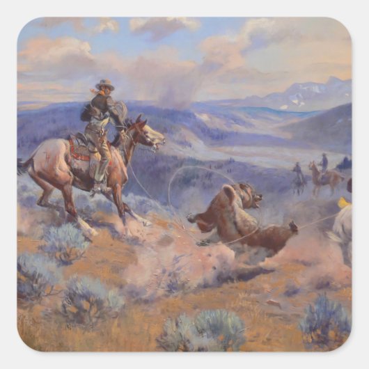 Charles Marion Russell - Loops and Swift Horses Vierkante Sticker (Voorkant)