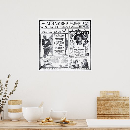 Charles Ray 1920 honkbalfilm en poster (Keuken)