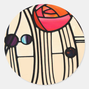 Charles Rennie Mackintosh Glas in lood Ronde Sticker