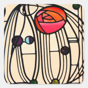 Charles Rennie Mackintosh Glas in lood Vierkante Sticker
