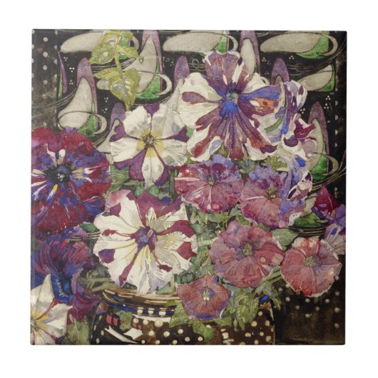 Charles Rennie Mackintosh - Petunias Tegeltje (Voorkant)