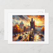 Charles River Bridge, stadsgezicht van Praag, Briefkaart (Voorkant / Achterkant)