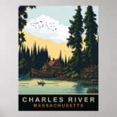 Charles River, MA, Vintage Reizen Poster (Voorkant)