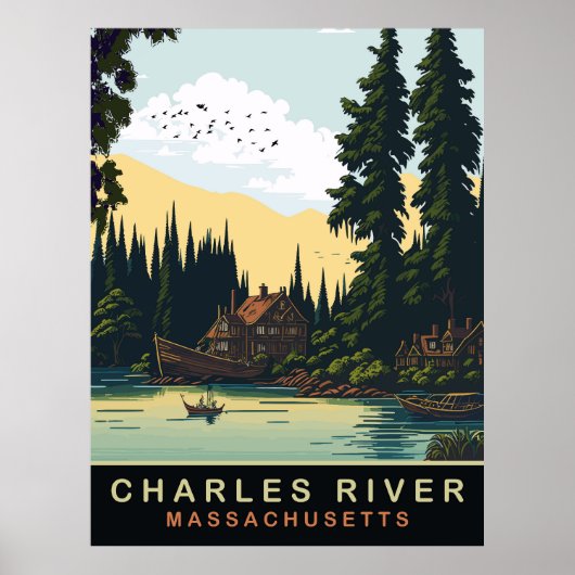 Charles River, MA, Vintage Reizen Poster (Voorkant)