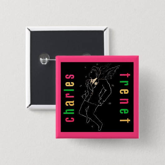 Charles Trenet Vierkante Button 5,1 Cm (Voorkant /achterkant)