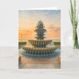 Charleston ananas fontein Waterverf zonsondergang Feestdagen Kaart