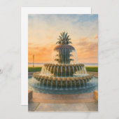 Charleston ananas fontein Waterverf zonsondergang Feestdagenkaart (Voorkant / Achterkant)