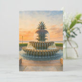 Charleston ananas fontein Waterverf zonsondergang Feestdagenkaart (Staand voorkant)