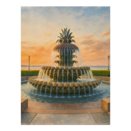 Charleston ananas fontein Waterverf zonsondergang Perfect Poster