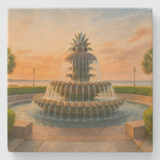 Charleston ananas fontein Waterverf zonsondergang Stenen Onderzetter